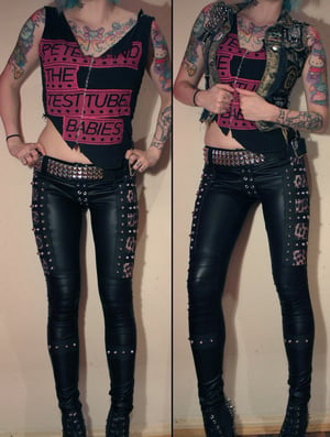 Image of Studded leopard fauxleather pants with kneepads