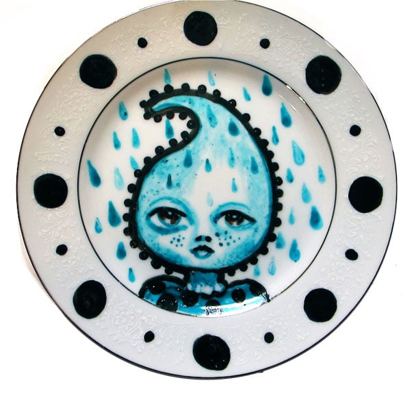 Image of Tear Drop Lady - Hand painted one of a kind Small Dessert Plate