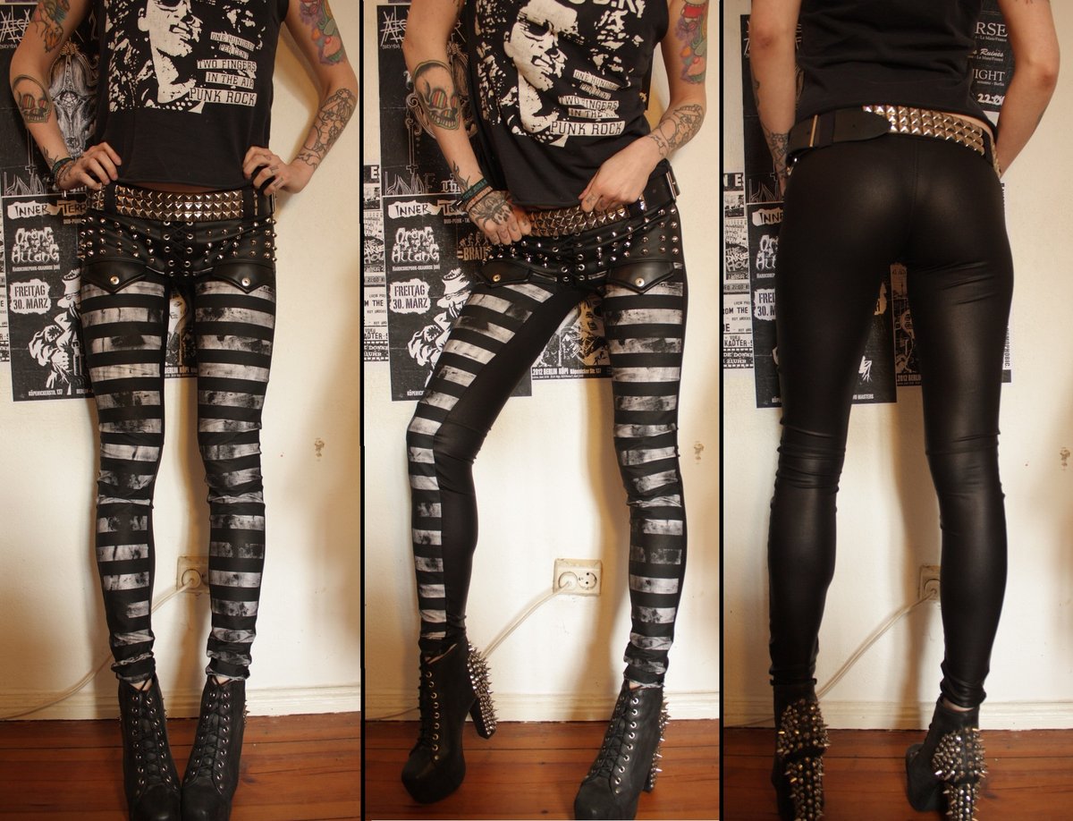 Image of Striped studded fauxleather pants
