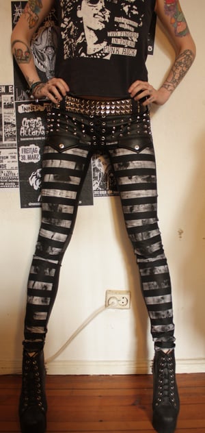 Image of Striped studded fauxleather pants