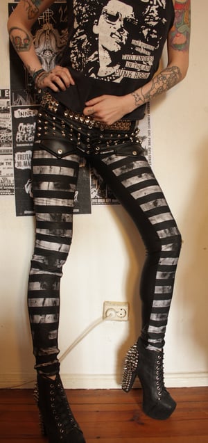 Image of Striped studded fauxleather pants