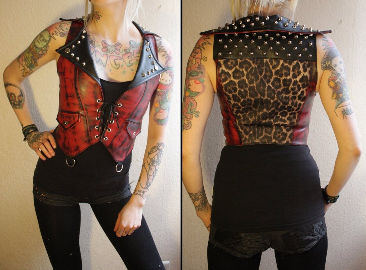 Image of Stained biker vest with leopard