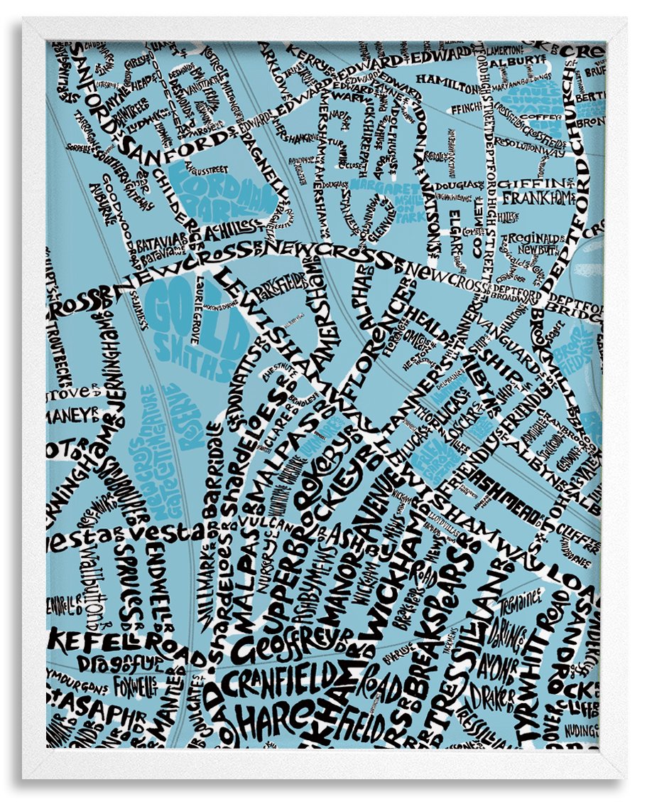 Image of New Cross SE14 - Deptford SE8 - Brockley SE4 - SE London Type Map - Various colours