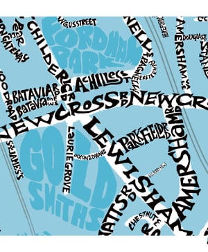 Image of New Cross SE14 - Deptford SE8 - Brockley SE4 - SE London Type Map - Various colours