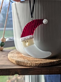 Handmade Glass Santa Crescent Moon Christmas Ornament | Artisan Holiday Tree Decoration