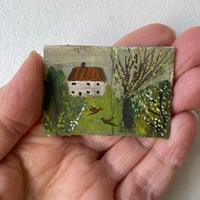 Spring by hill cottage - tiny painting 
