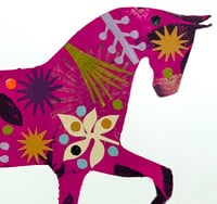 Image 4 of Paloma ,a pink and green monoprinted horse with collage elements 