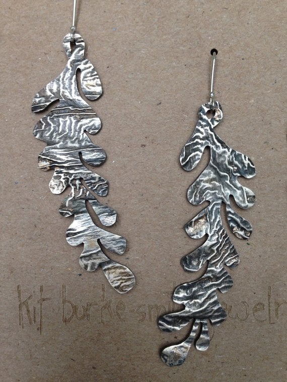 long silver earrings inspired by antique lace
