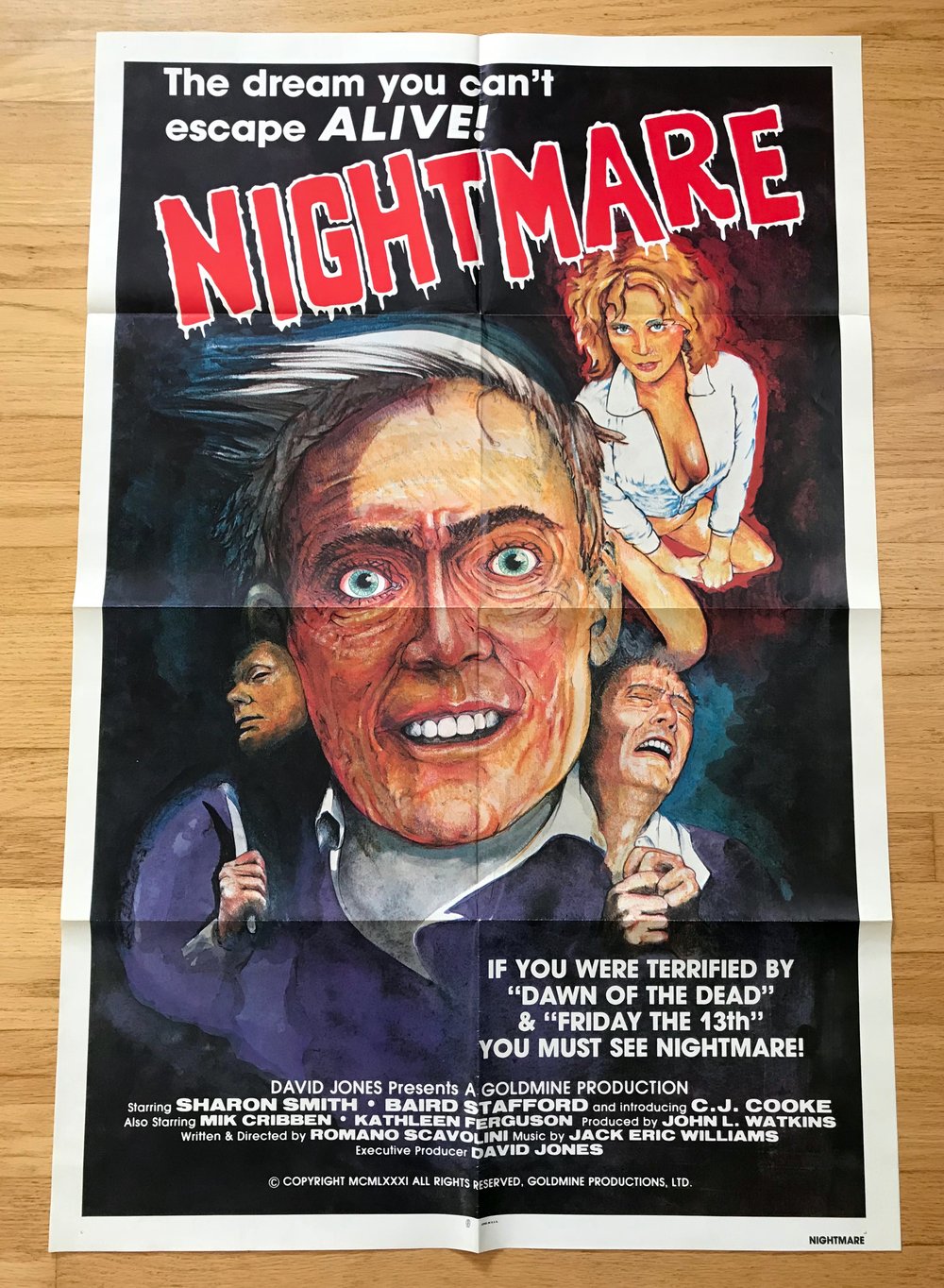 1981 NIGHTMARE aka NIGHTMARE IN A DAMAGED BRAIN Original U.S. One Sheet Movie Poster