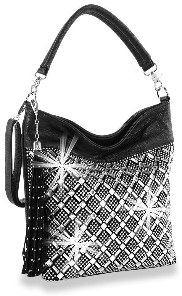 Image of "Sparkling" Grid Hobo Purse