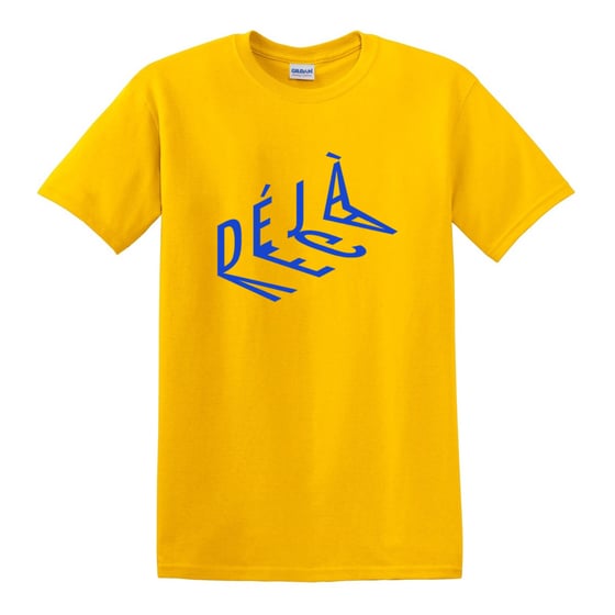 Image of Blue On Yellow Shadow Logo T Shirt 