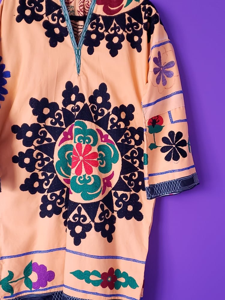 Image of Aisha Vintage Peach Silk Embroidered Dress
