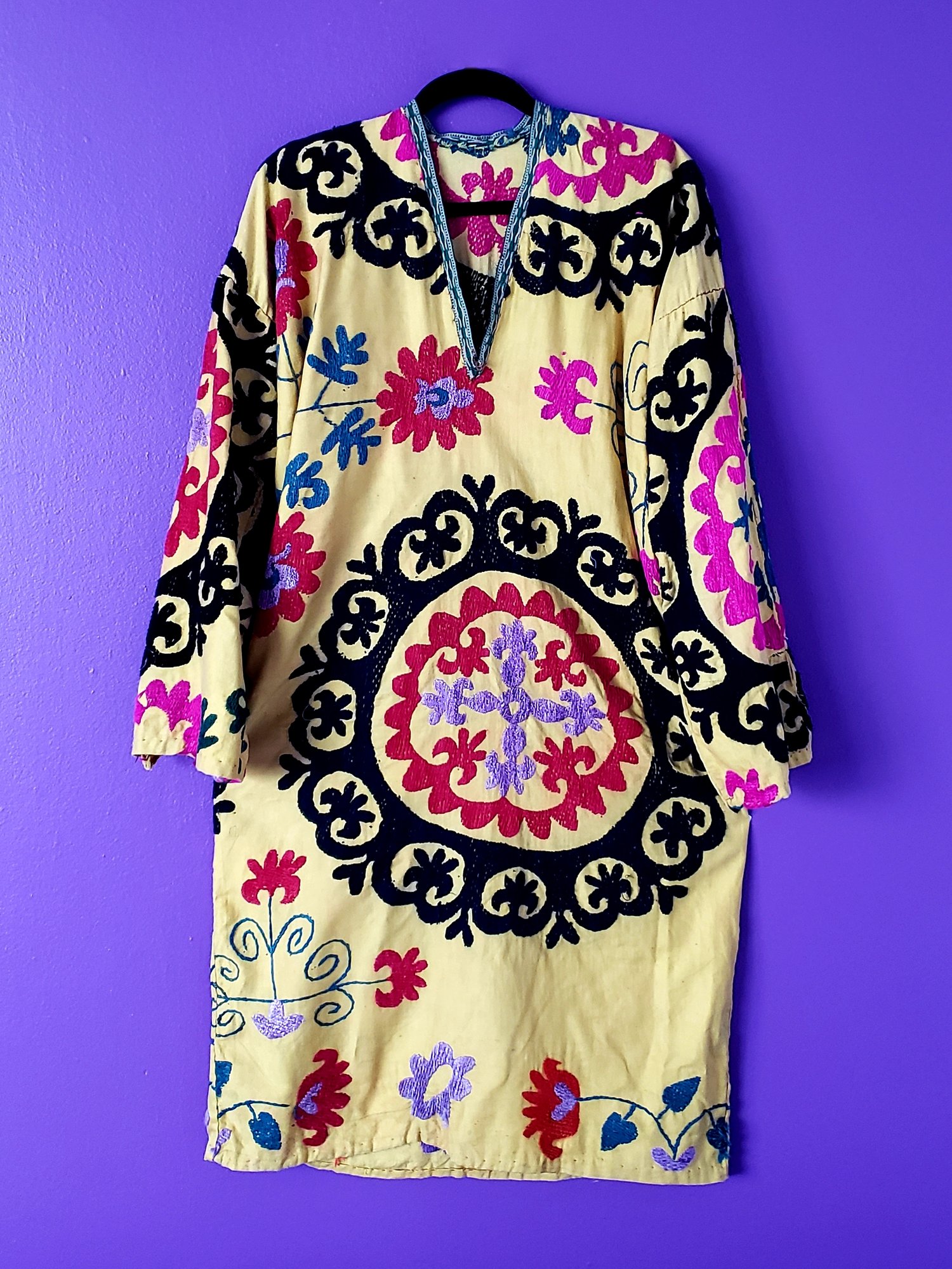 Image of Mia Vintage Yellow Silk Embroidered Dress