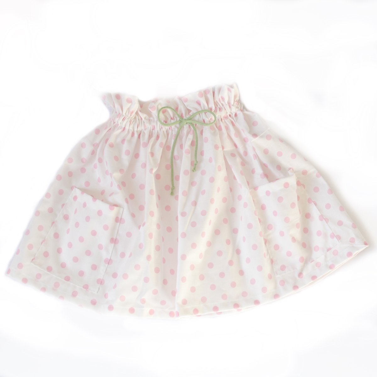Market Skirt - white with green or rose dots