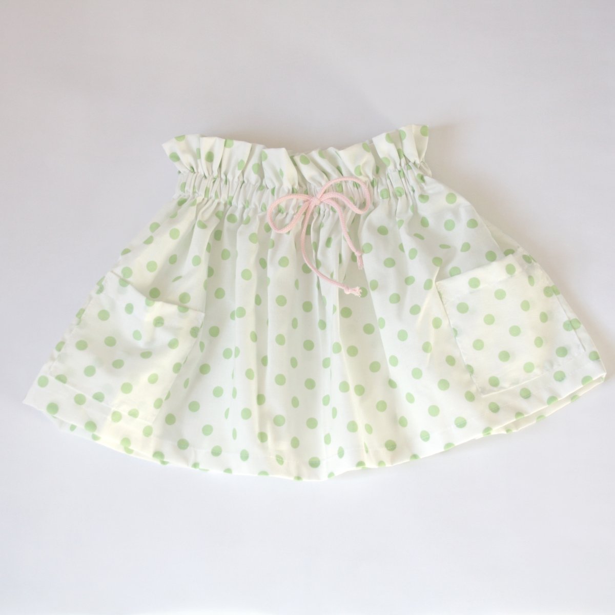Market Skirt - white with green or rose dots