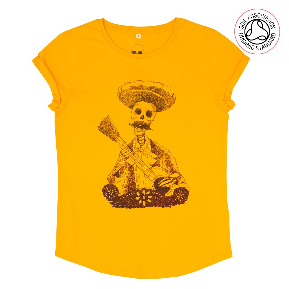 Day of the Dead Women's Gold Roll Sleeve T-Shirt (Organic)