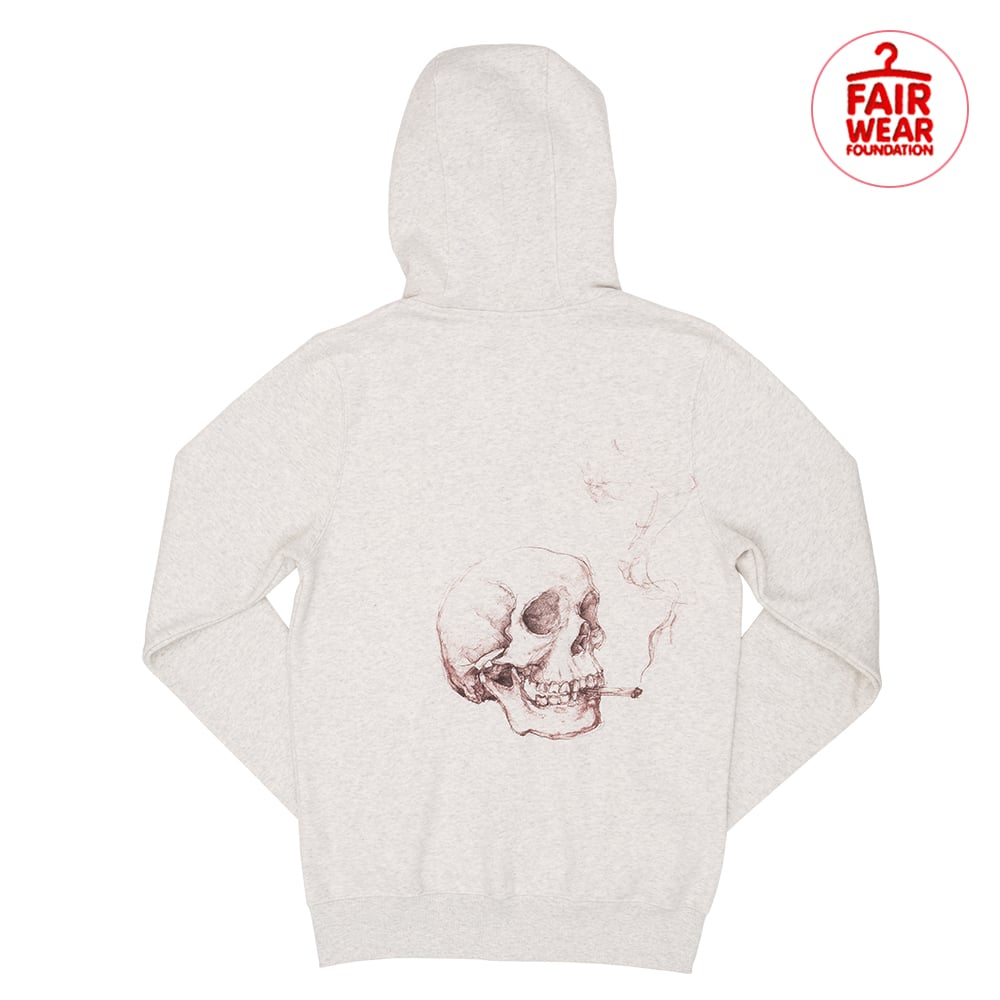 Smoking Skull Unisex Back Print Light Grey Zip Up Hood