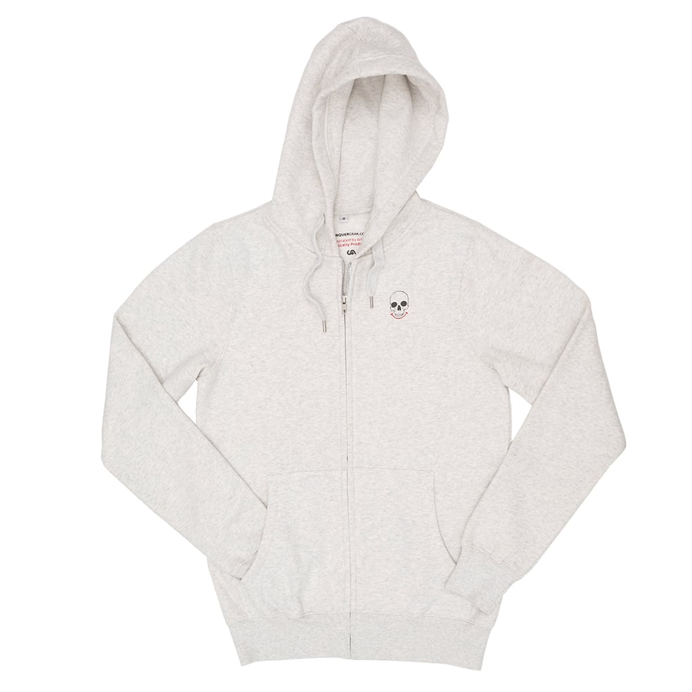 Smoking Skull Unisex Back Print Light Grey Zip Up Hood