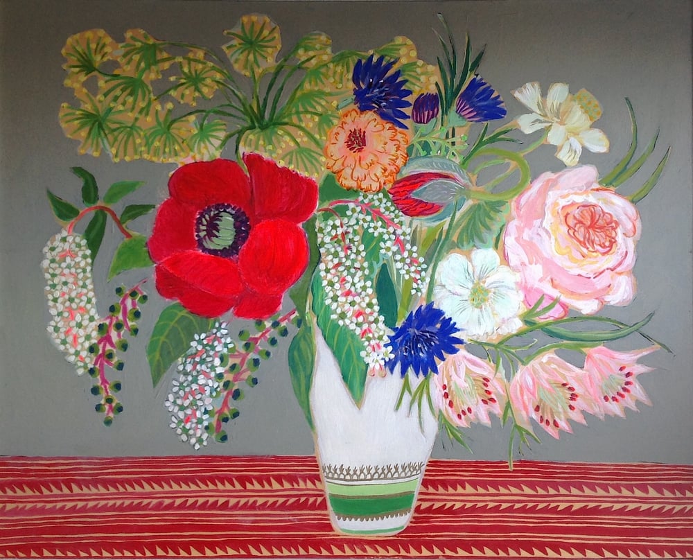 Image of Large red poppy on barron and larcher cloth.