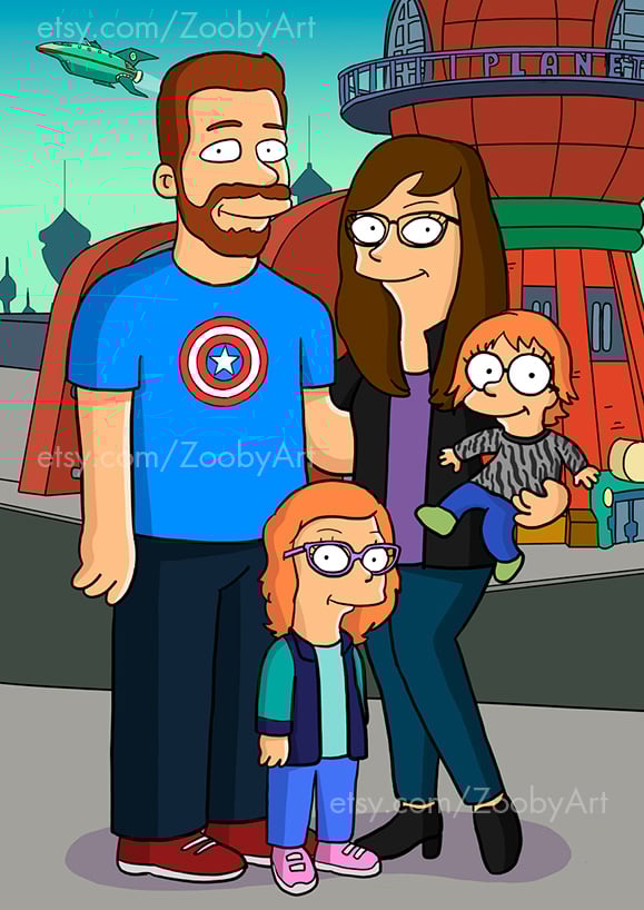 Image of Custom Future Portrait four person full body + background