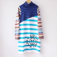 Image 3 of birthday dinner 6/7 blue blues stripes happy bday cotton mix sweater turtleneck dress