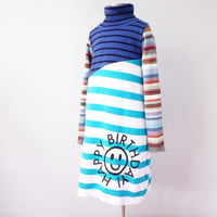 Image 1 of birthday dinner 6/7 blue blues stripes happy bday cotton mix sweater turtleneck dress