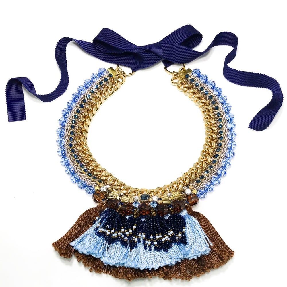 Image of Blue+Brown tassels Necklace