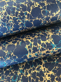 Image 3 of Marbled Paper #90 'Gold and Blue Vein' on blue base 