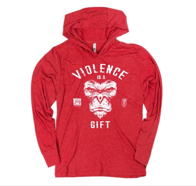 Image of HAC - Violence is A Gift/We Hit RED L/S Hooded Tech Tee 