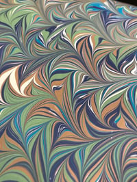 Image 5 of Marbled Paper #62 Intricate combed - blue and green 