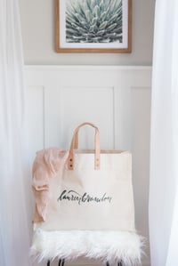 Image 3 of PERSONALIZED HEAVYWEIGHT CANVAS TOTE WITH LEATHER STRAPS