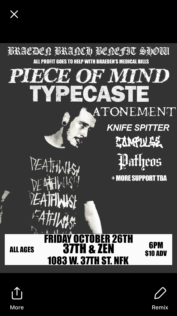 Image of Benefit Show For Braeden Branch @37th and Zen October 26th