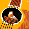 Songbird Silkscreen Guitar Birdhouse Print 