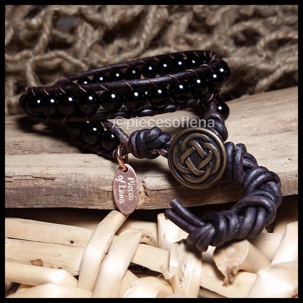 Image of Double Wrap Bracelet - Black Jasper Celtic Copper Brass