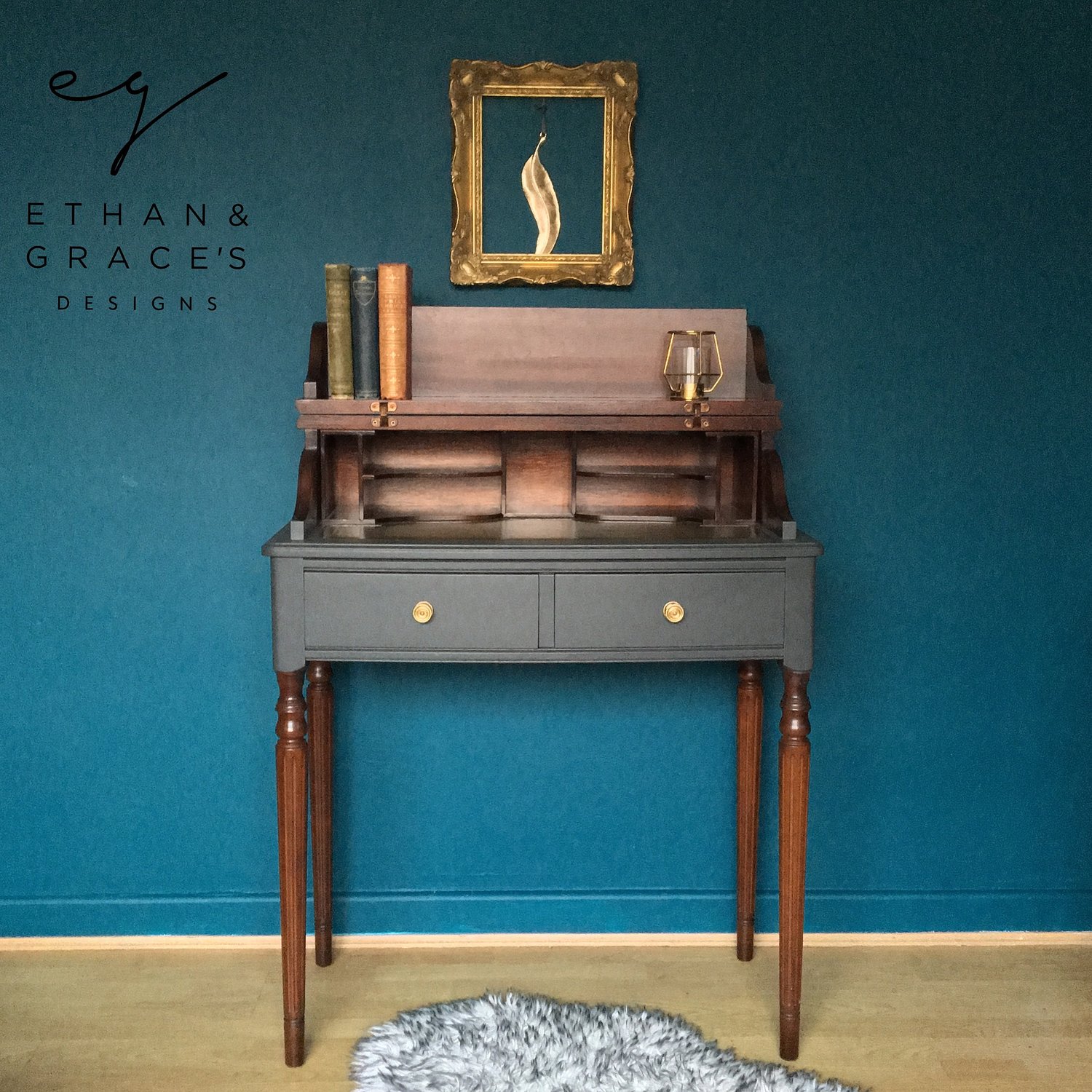 Image of Dark grey & mahogany ladies desk