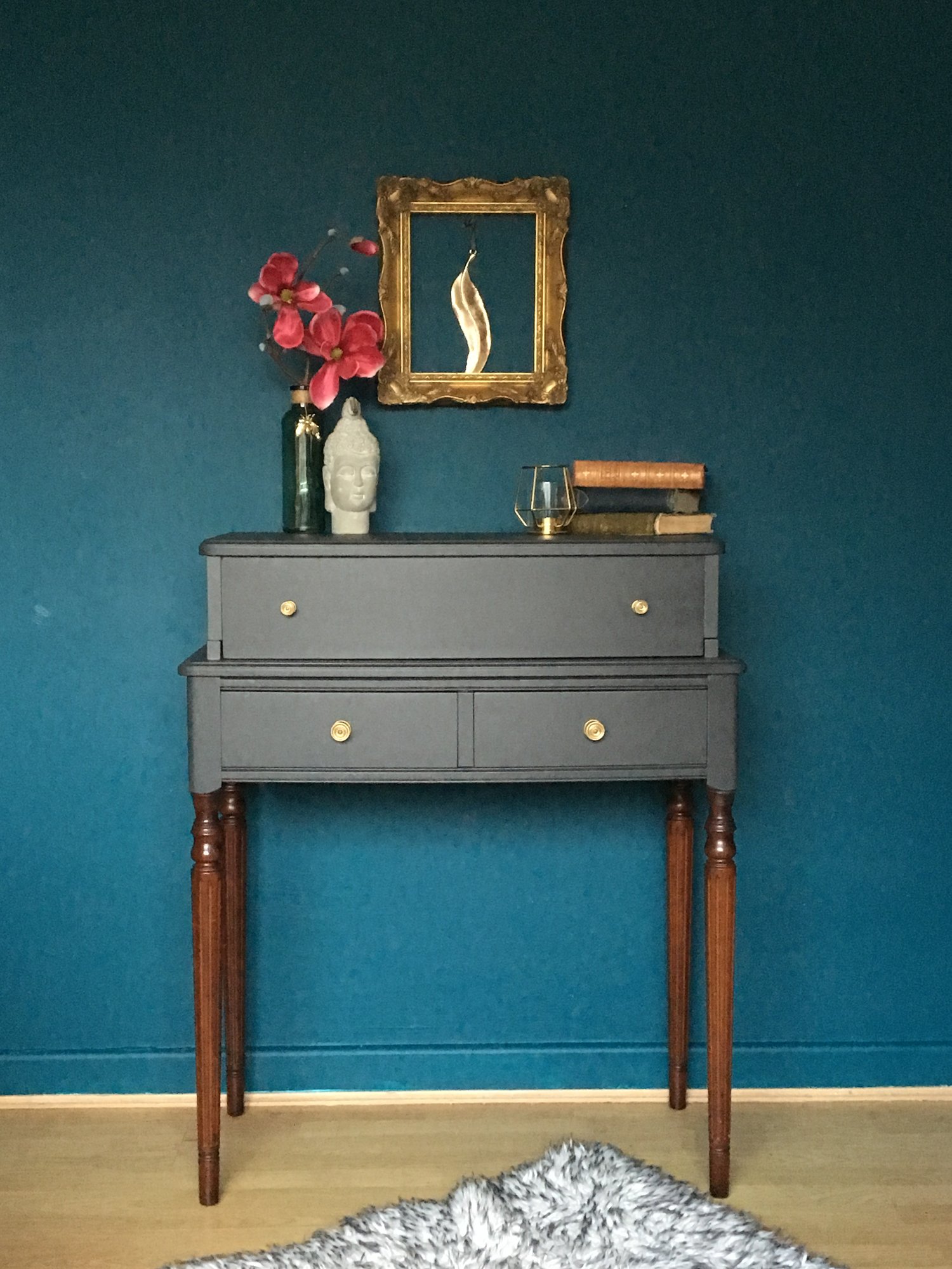 Image of Dark grey & mahogany ladies desk