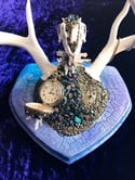 White Rabbit Chalcopyrite & Quartz Dear Antler Rabbit Skull - Jewelry Display