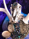 White Rabbit Chalcopyrite & Quartz Dear Antler Rabbit Skull - Jewelry Display