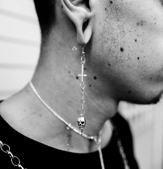 Image of Inverted Cross Skull Earrings