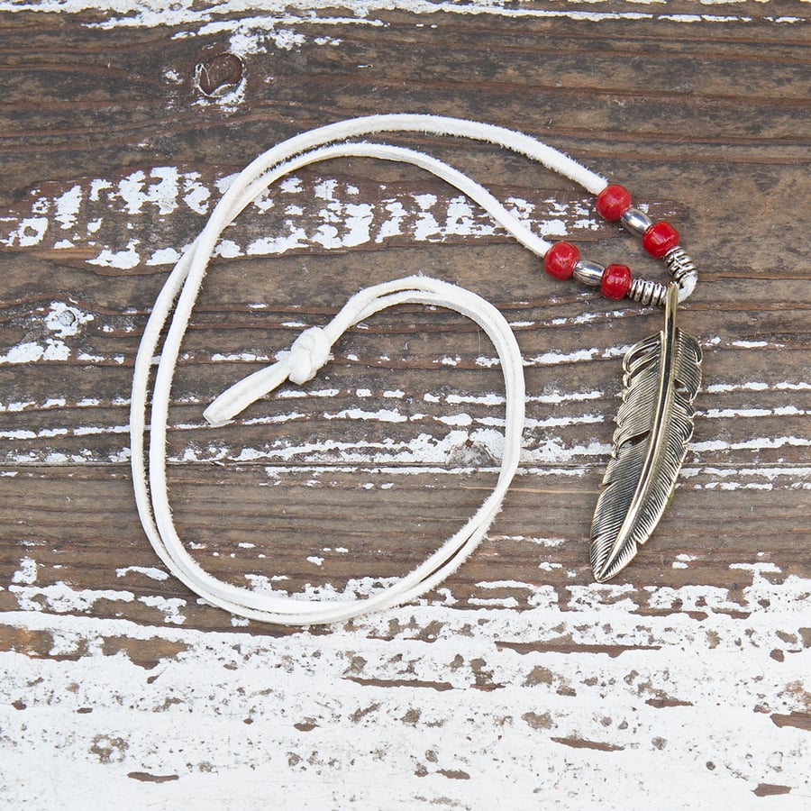 Image of Necklace silver feather big