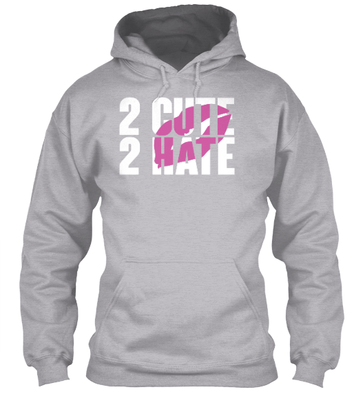 Image of 2 CUTE 2 HATE PINK KISS-WHITE PINT/GREY HOODIE