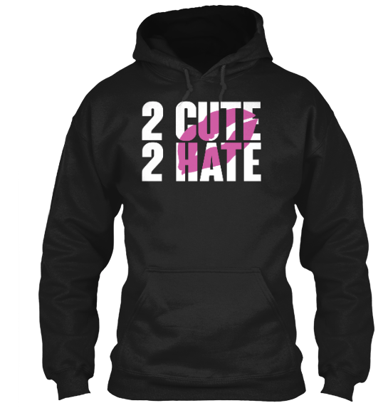 Image of 2 CUTE 2 HATE PINK KISS-WHITE PINT/BLACK HOODIE