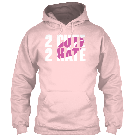 Image of 2 CUTE 2 HATE PINK KISS-WHITE PINT/LIGHT PINK HOODIE