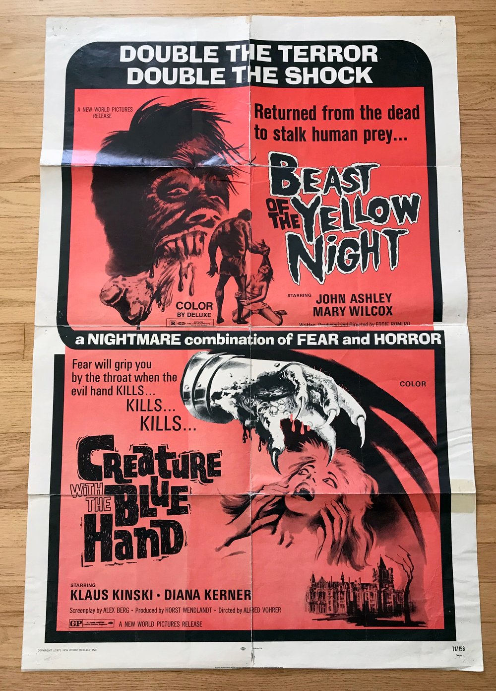 1971 BEAST OF THE YELLOW NIGHT/ CREATURE WITH THE BLUE HAND Original U.S. One Sheet Movie Poster