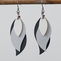Image 1 of Handmade Australian leather leaf earrings - Warm white and greys [LGY-190]