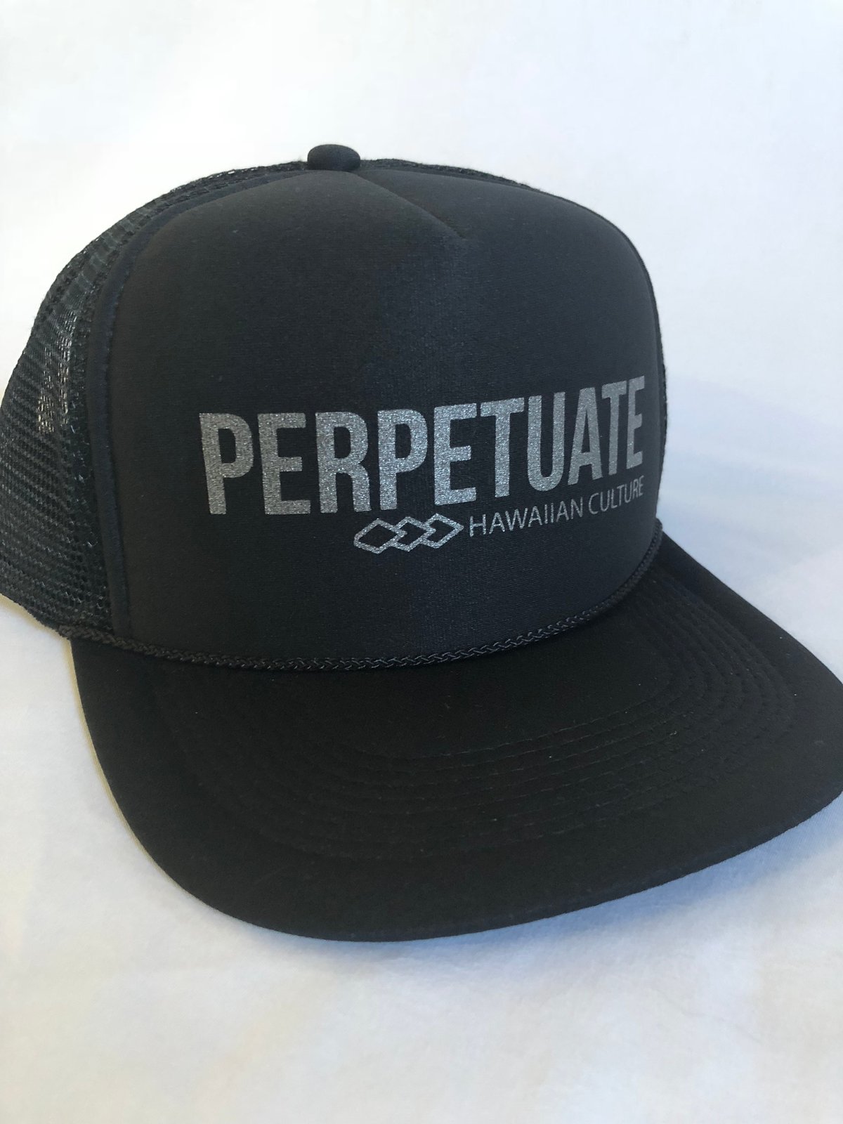 Image of Perpetuate Trucker Hat (black + silver)