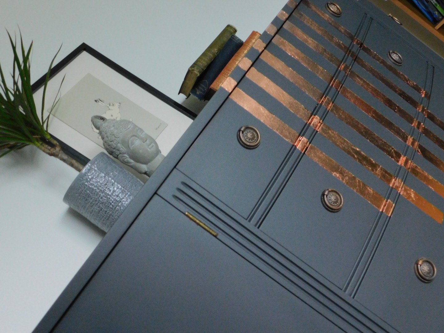 Image of Dark grey & copper leaf half moon sideboard 