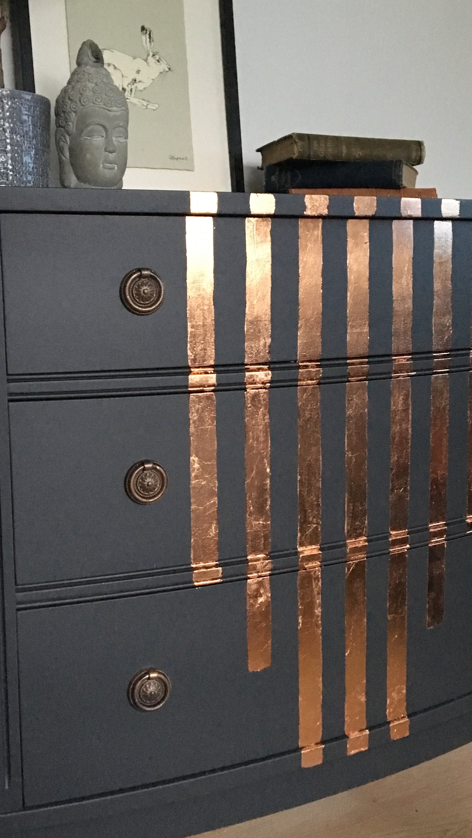 Image of Dark grey & copper leaf half moon sideboard 