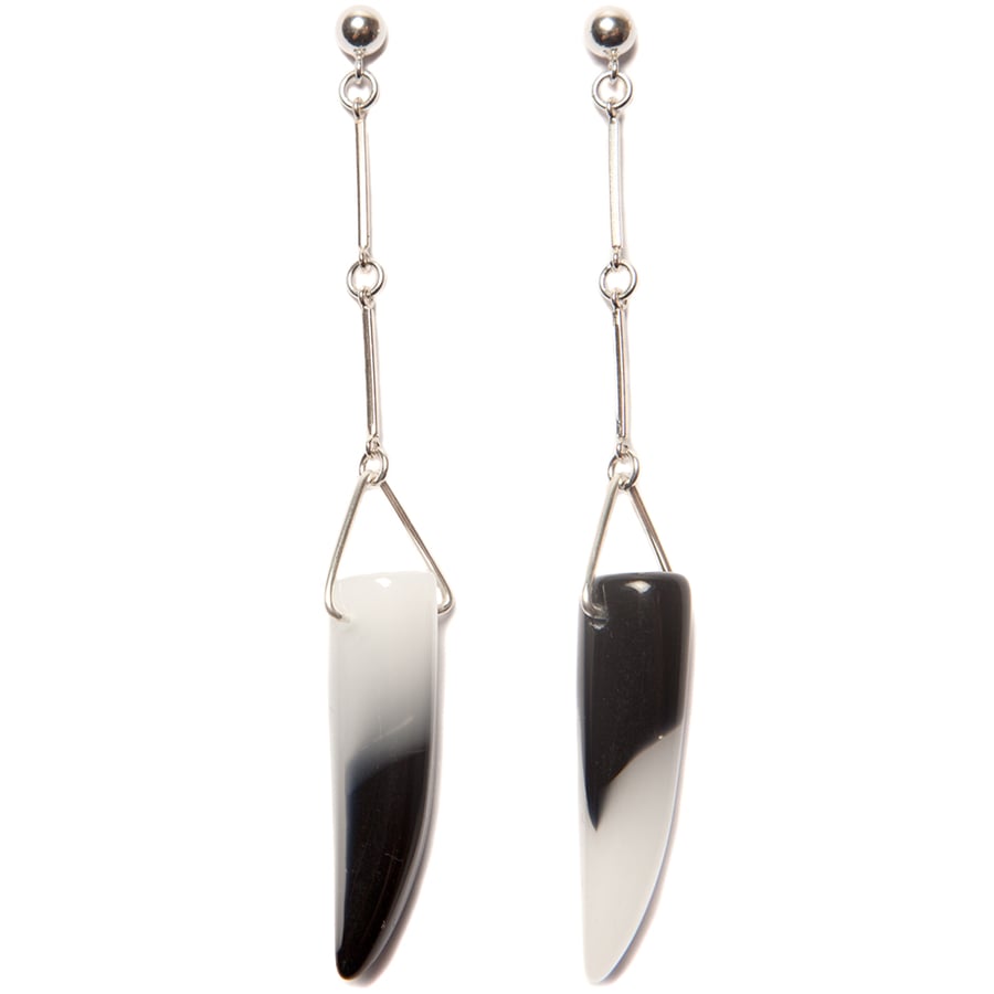 Image of "CODA" Black & White Tusk Agate Earrings