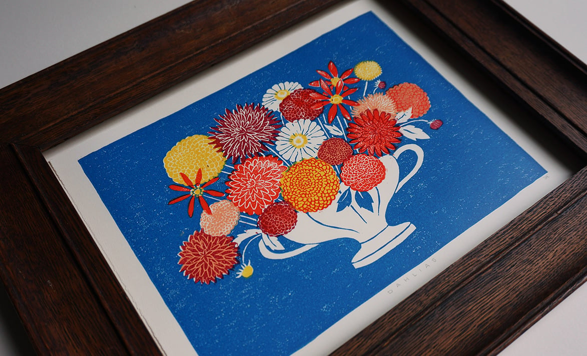 Image of Dahlias - Linocut 